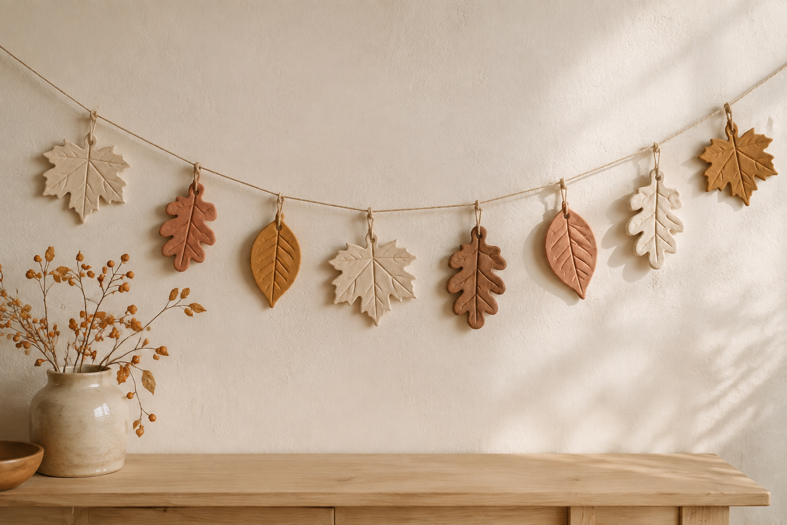 Herbstdeko selber machen: Blättergirlande aus Modelliermasse